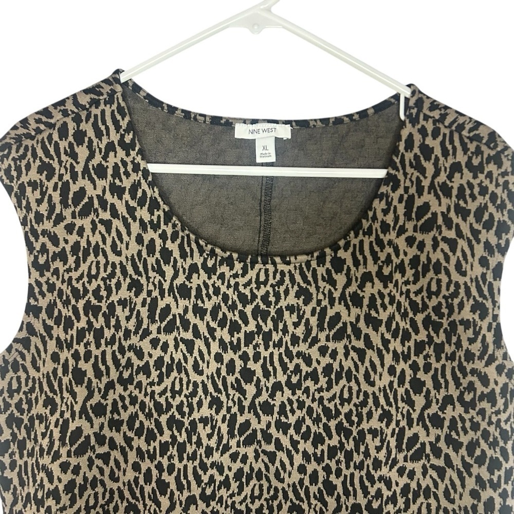 Nine West Leopard Print Sheath Dress XL Black Brown Stretch Career Cocktail - Picture 2 of 10